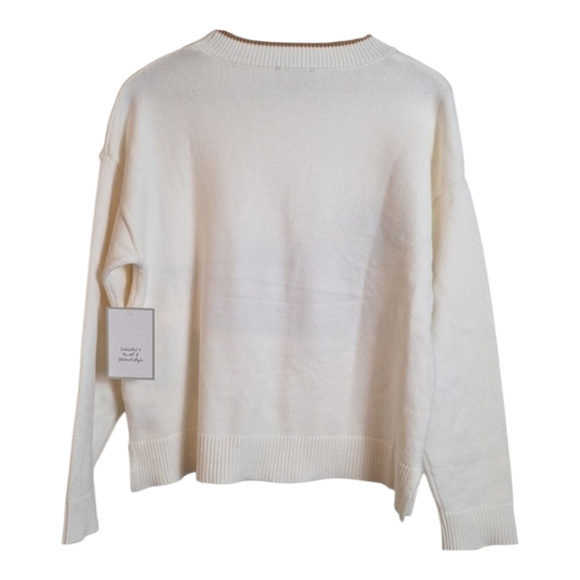 Calligraphie Dachshund Dog Intarsia Knit Crew Neck Sweater Cream Brown Medium - Picture 11 of 17